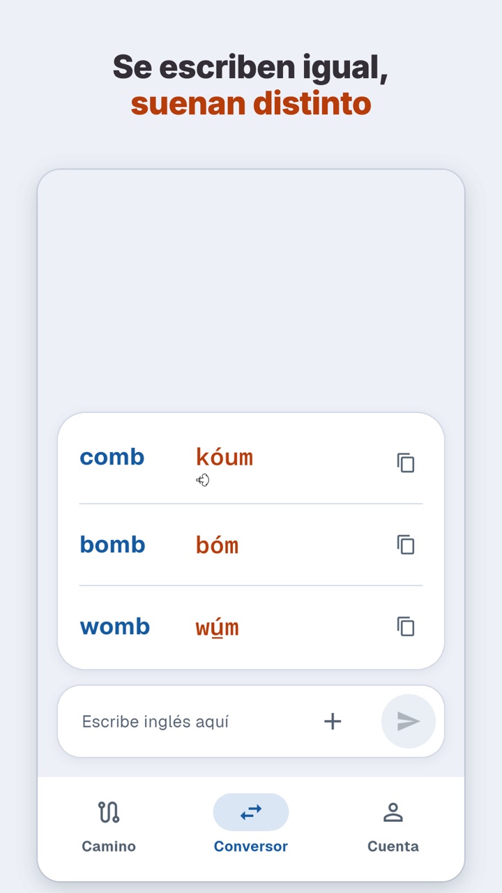 El Conversor con comb, bomb y womb: se escriben igual y suenan distinto