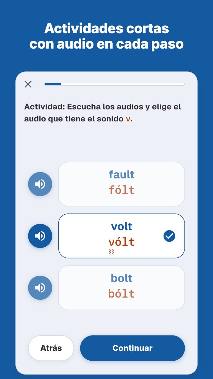 Actividades cortas con audio en cada paso